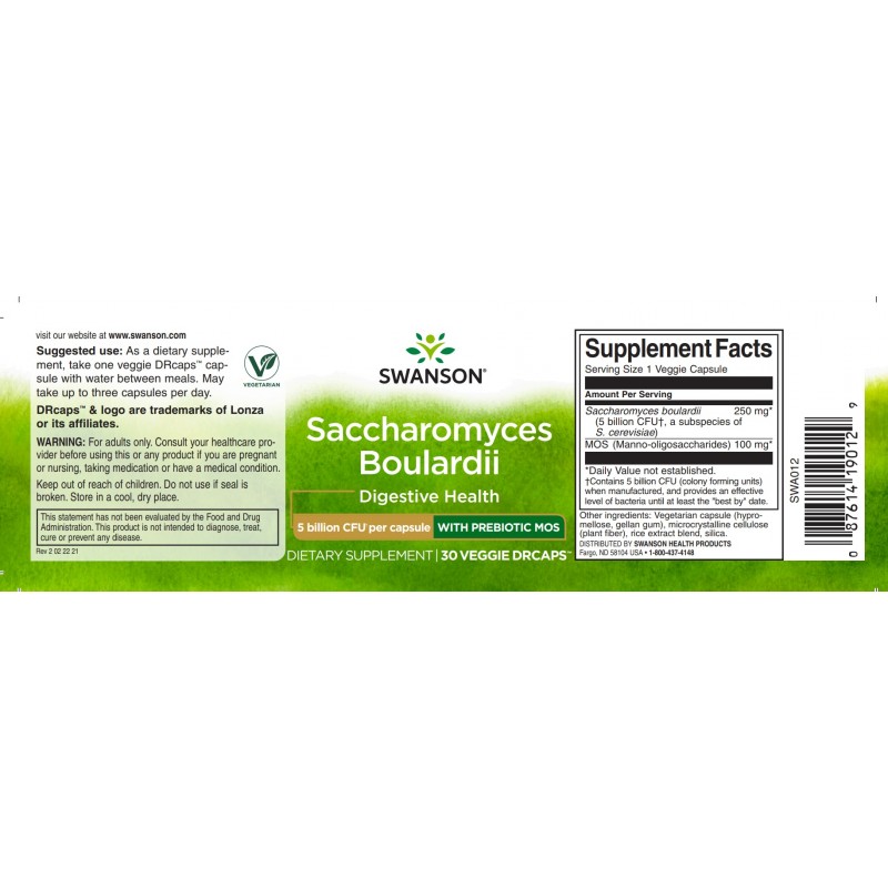 Swanson Saccharomyces Boulardii 5 Billion Cfu 30 Veggie DrCapsules